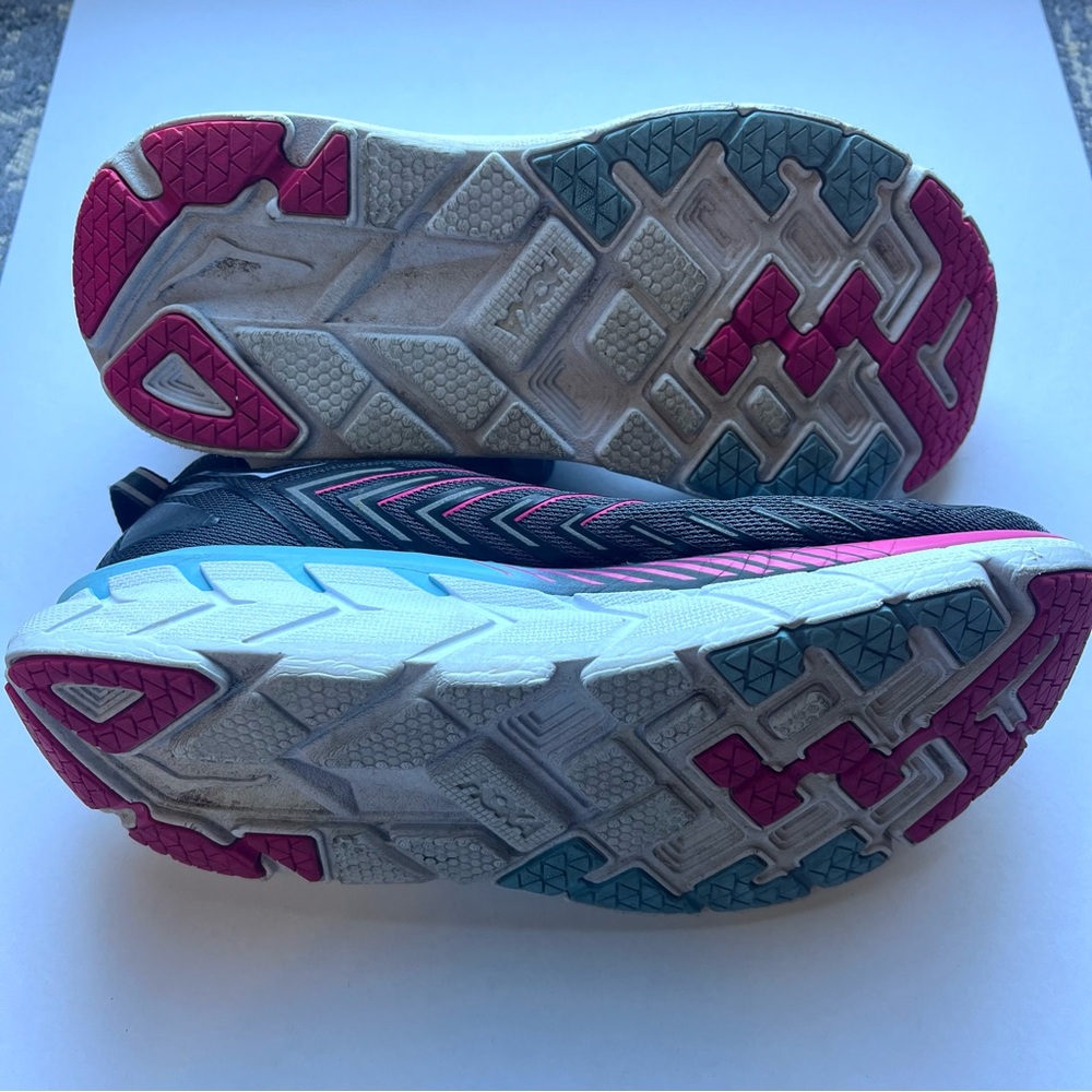 Hoka One One Women's Clifton 4 Running Athletic Shoes Size 8.5 Gray Pink Blue - Picture 5 of 7